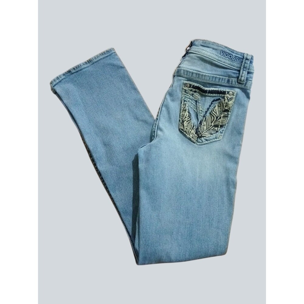 Vigoss Slim Boot Denim Jeans Thick Stitch Light Wash Size 10